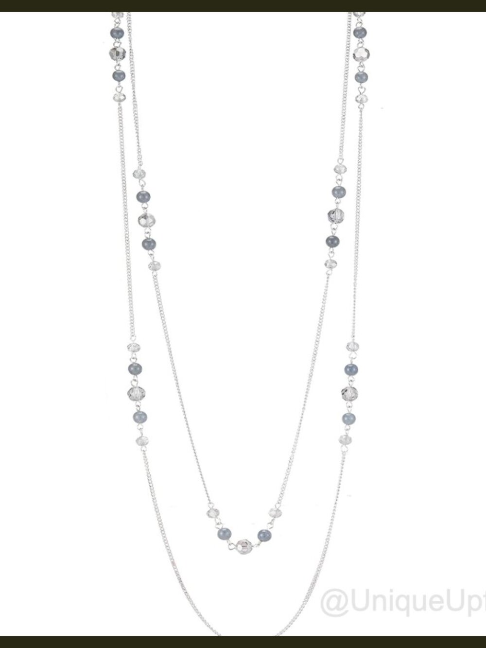 Bohemian Layered Long Necklace 35 Inch Crystal Bead Natural Stone Silver Chain